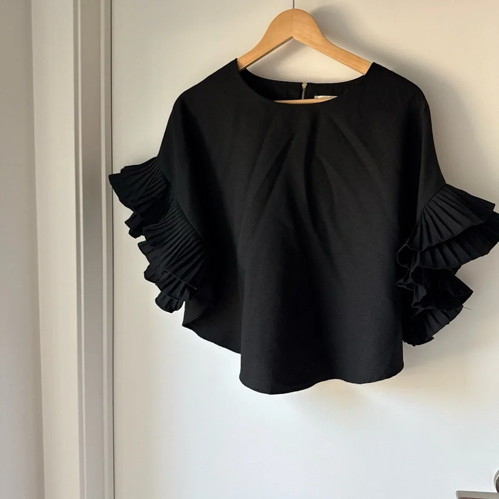 Elegant Black Ruffle Sleeve Top - Picture 1 of 2